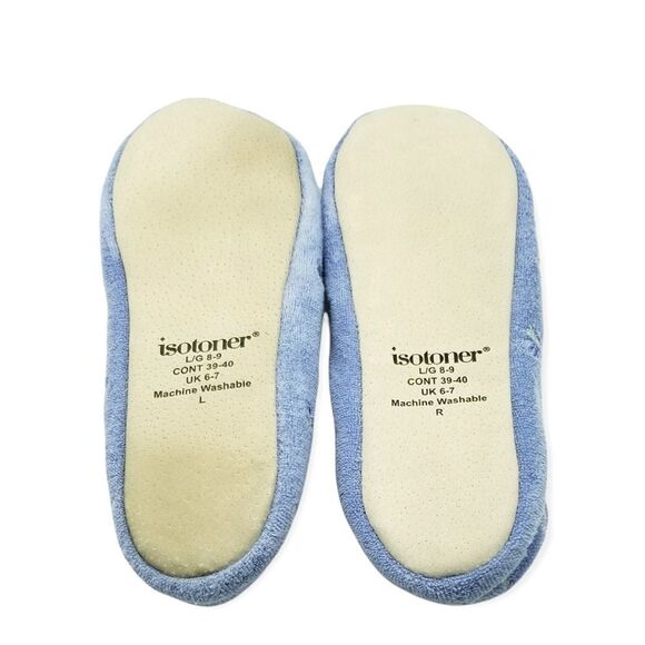 Isotoner Blue Embroidered Terry Ballet Slippers - Picture 3 of 5